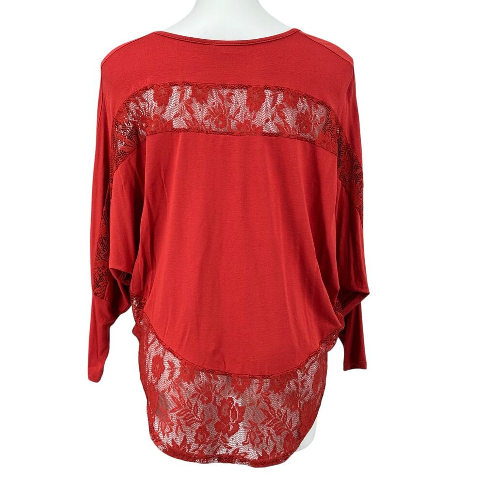 NEXTY Paris Lace Lagenlook Top Women's SZ L Red Art to Wear Delicate Flowy Sheer - Picture 2 of 8